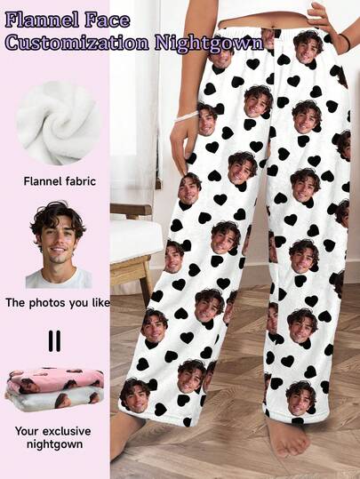 Pantalones de pijama de felpa personalizada, con gráficos de figuras, parejas, ídolos o retratos de mascotas, franela gruesa para el hogar, invierno, acogedor