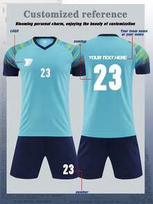 Conjunto deportivo de fútbol personalizable de 25-26 piezas | Número impreso, Nombre impreso, Logo impreso | Uniforme de equipo multicolor para hombres y mujeres para entrenamiento y carrera - Azul menta - Ver 2