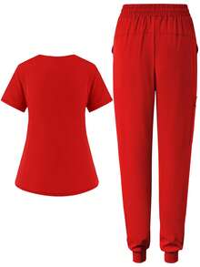 Women's Matte Elastic Jogging Nurse Scrub Uniform Set With Pocket, Breathable Brush Hand Clothing, Workwear - trái cam - Xem 2