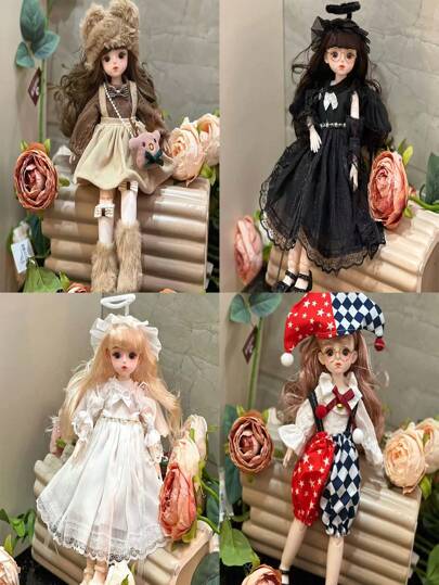 30厘米时尚公主风BJD娃娃，配有可拆卸娃娃服装套装，高品质娃娃礼物，适合女孩