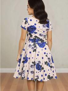 Youth Evangelical Party Children's Dress With Luxury Belt - 藍色 - 查看 2