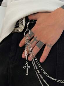 一款高端大气上档次的嘻哈朋克十字金属链条裤链，男士摇滚牛仔裤腰链