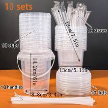34-Ounce Reusable Plastic Cups With Lids And Straws (5/10 PCS) – Ideal For Iced Beverages, Fruits, Ice Storage, Suitable For Parties, Festivals, And Daily Use - trong suốt - Xem 4