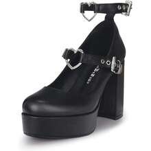 Women's Thick Heels Platform Heart Buckle Strap Mary Janes High Heel Round Toe Goth Shoes Black Select Size - Multicolor 003 - View 1