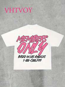 "MEMBERS ONLY" American Retro Graphic Print, Men's Summer Short-Sleeved Cotton Comfortable, Breathable Casual Outdoor Street Crew Neck T-Shirt - 白色 - 查看 3