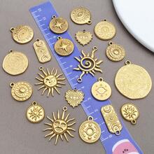 2pcs Stainless Steel Round Celestial Sun Moon Star Pendants Charm Metal Golden Charm Earring Dangle Charm Necklace Charm For DIY Jewelry Bracelet Making - Gold - View 6