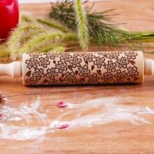 1pc 13.7-Inch Wooden Rolling Pin With Sunflower, Butterfly, Rose, Cherry, Flower Patterns, Suitable For Biscuit And Baking Imprint Molds, Great For Parties, Weddings, Festivals, Exhibitions And Gifts - Wood Color - View 27