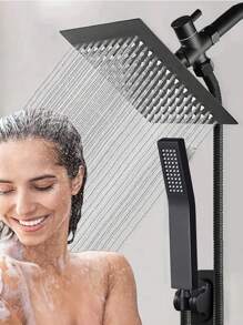 YAOPENG 一套淋浴组合，包含一个8英寸高压方形雨淋式花洒（3种喷淋模式）、一个手持花洒、一根59英寸超长软管、一个三通分水器、一个花洒支架和一个G1/2通用顶部花洒头，安装简便。浴室配件，浴室工具