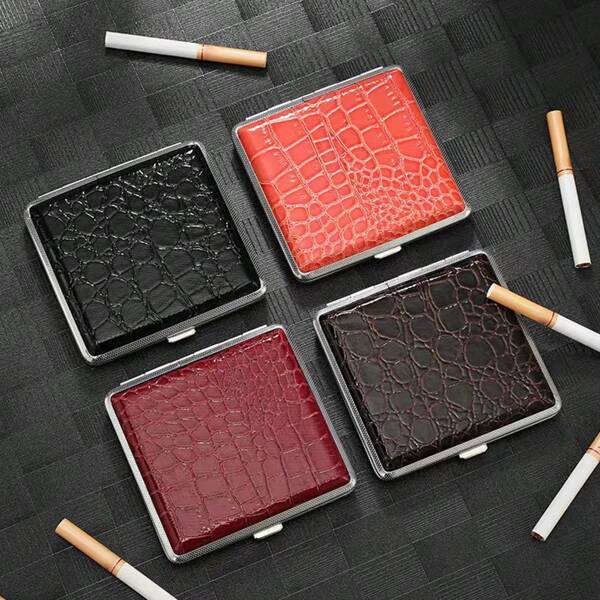 1 pieza Nuevo estuche para cigarrillos de estilo clásico de patrón de piel de cocodrilo, hecho, con capacidad para 20 cigarrillos
