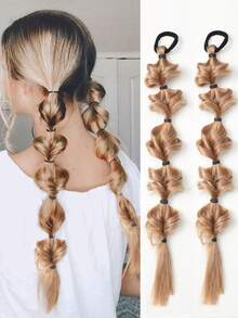 2 件 20 英寸马尾假发女式泡泡辫天然染色扭辫扎发绺 1 双马尾灯笼辫 - 彩色 - 查看 9