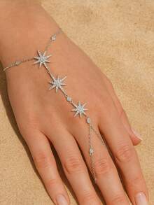 1pc Women's Shiny Star Bracelet With Rhinestones, Suitable For Daily Wear, Parties, And Travel - Silver - View 1