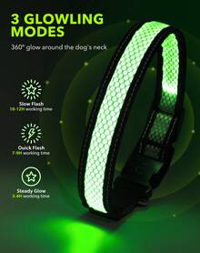 Light Up Dog Collar, USB Rechargeable LED Dog Collar Glow In The Dark, Adjustable Reflective Waterproof Dog Collar Light For Night Walking - Green - View 5