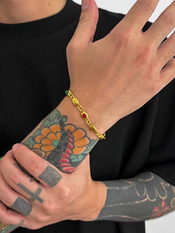1 pieza Brazalete vintage de moda para hombres con incrustaciones de acrílico de colores, joyería de estilo palaciego elegante y versátil de alta gama