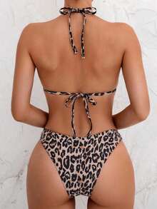 Ladies' Leopard Print Classic Print Sexy Lace Up Bikini Hot Girl Set - Màu sắc - Xem 2
