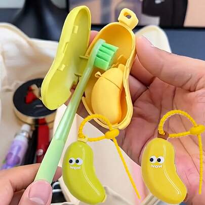 1 Peça Suporte para Escova de Dentes em Formato de Banana - Portátil para Viagem e Armazenamento Doméstico de Escova de Dentes Elétrica e Pasta de Dentes, Estojo Protetor à Prova de Poeira, Caixa de Viagem para Escova de Dentes, Design Divertido, Superfície Suave com Alça de Suspensão