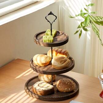 1pc Creative European Dessert Shelf, Forest Double-Layer Three-Layer Cake Plate, Wooden Fruit Plate, Wooden Afternoon Tea Snack Plate, Home Multi-Layer Cake, Dessert Display Stand, Cake Tray, Wooden Dessert Shelf, European Cake Plate, Fruit Dessert Table, Decorative Display Stand