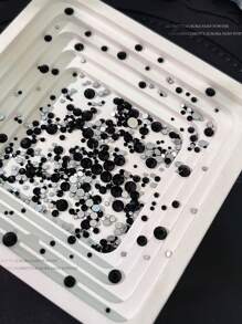 1440颗黑色实心圆形扁平水钻套装 - 高级水晶装饰，3D美甲，人偶美甲装饰，美甲，1440颗套装