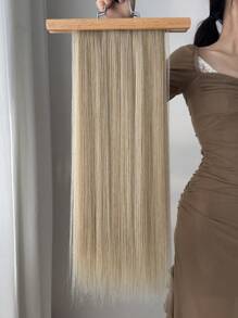 Extensiones de cabello de clip, 7 piezas de 22 pulgadas con 16 clips, extensiones de cabello recto largo rubio sintético para mujeres, pelucas de cabello