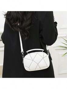 Fashionable Patchwork Small Square Bag, High-End Versatile Women's Bag, Retro Handbag, Shoulder Messenger Bag - White - View 2