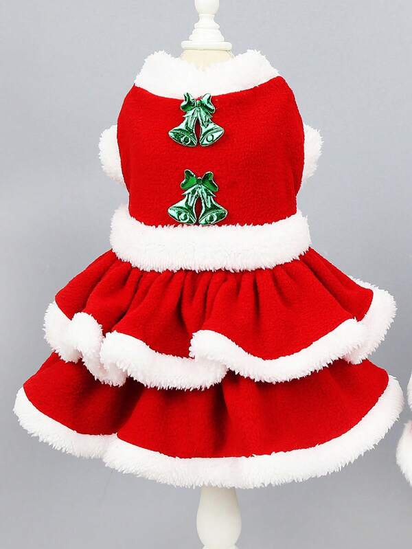 Pet Clothes, Dog Apparel, Cat Costume, Small Animal Christmas Dress, Plush Dog Clothes, Holiday Costume, Christmas Outfit, Christmas Skirt, Small Dog Clothes, Small Animal Double-Layer Cake Dress, Popular European And American Pet Clothing