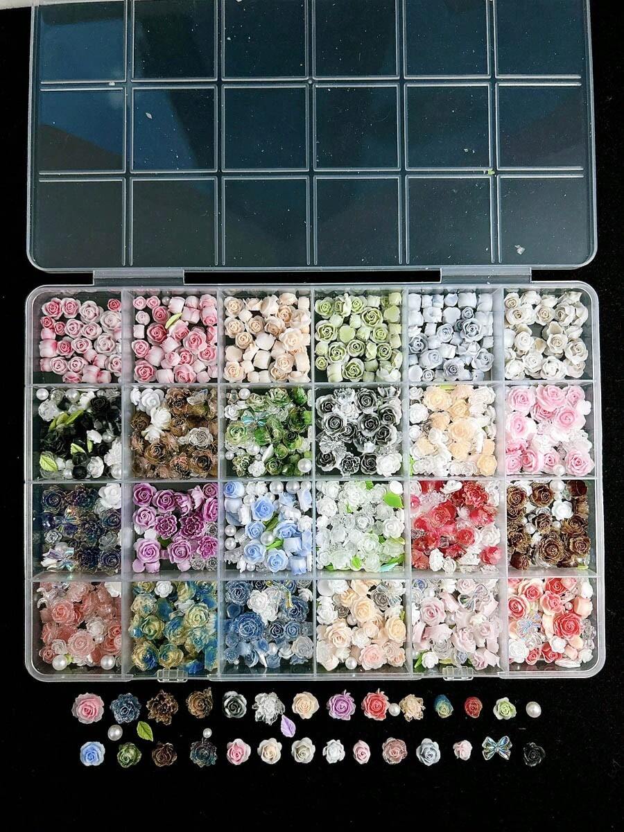 1Box Mixed  Sweet Pearl Leaf Flower Nail CharmS French Retro Rose DIY Stud Hair Clip Nail Art Decorations  Accessories DIY Crafts - 彩色 - 查看 1