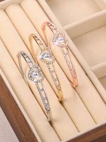 Fashion Charming Girl Heart Bangle Shinny Rhinestone Bracelet For Gift Party Accessory - Fashion Heart Bracelet - View 8