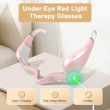 COSYGLOW Under Eyes Red Light Therapy Massager Glasses, Microcurrent Eye Face Red Light Beauty Device, 4D Wrap Around  Eyes Massager Used For Removing Eye Wrinkles, Eye Bags, Fine Lines,Dark Circles,Pink