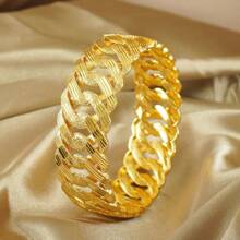 1pc Middle Eastern Vintage Sequin Glitter Openable Bangle Bracelet - Copper Material, Suitable For Daily Wear And Gifting, Dubai Style Fashion Cuff Bracelet For Women, Saudi National Day