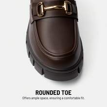 Women Chunky Loafers 2.17-Inch Heel Platform Loafers Pumps Slip On Casual Street Fashion Elegant Versatile Shoes - 棕色 - 查看 5