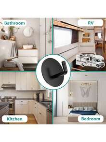 重型防水淋浴挂钩，用于悬挂丝瓜络、毛巾、衣服、浴室浴袍，可拆卸粘性墙壁、门钩，不锈钢黑色粘钩 4 件 - 黑色 - 查看 3