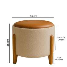 Round Decorative Star Pouf With Solid Wood Feet In Various Colors - Beige/Caramel - View 3