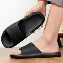 Pantuflas suaves y cómodas para parejas, pantuflas de baño, pantuflas diarias, sandalias de playa de unicolor, pantuflas antideslizantes para interiores unisex, negro - Gris - Ver 5