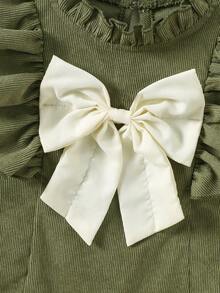 Vestido de pana con volantes y lazo, de manga larga, lindo para bebé niña, adecuado para exteriores en otoño/invierno