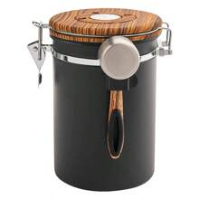 Large Coffee Canister, Rice Kitchen Food Storage Airtight Stainless Steel Container With Lids, Date Tracker And Scoop, Grounds, Beans, Tea, Flour, Cereal, Sugar Jars, 38oz, Black - Black - View 10