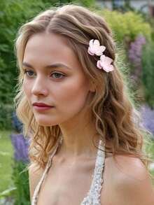 10 件迷你花朵发夹，3D 粉色花朵发夹，仿小梅花发夹，波西米亚面料花卉发饰，适合日常/派对/公主角色扮演、度假装、万圣节服装