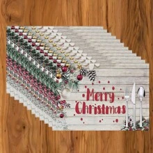 1 pieza/4 piezas/6 piezas Manteles individuales de lino con estampado de copos de nieve y árboles de Navidad, decoración navideña, adecuados para mesa de comedor, todo el año, manteles de mesa modernos y lavables, decoración del hogar, manteles individuales, posavasos, alfombrillas de cocina y comedor, decoraciones de fiesta interior y exterior, regalo ideal