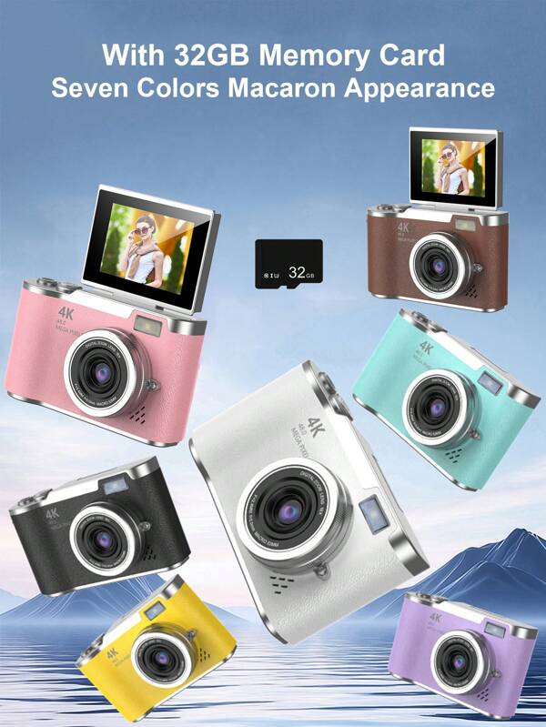 1 Pc 48 Mega Pixels 2.4 Inch Rotating Screen Digital Camera , Rechargeable Camera Ccd With 32g Memory Card & Multiple Filter Modes. Portable Anti-Shake Smart Zoom Portable Camera For Outdoor