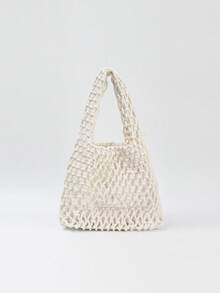 BAILEE Fashionable Colorful Polyester Yarn Hand-Woven Pattern Handbag With Ocean Pendant, Suitable For Vacation - White - View 6
