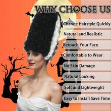 中长款黑色卷曲白条纹假发、哥特新娘假发、女士高耸蜂窝头假发、黑白合成假发、动漫怪物角色假发、派对服装配饰、女士高顶礼帽发型、角色扮演假发、18世纪女王假发、文艺复兴经典复古假发、女士圣诞学校假发、嘉年华音乐节假发、节日主题活动假发、动漫展览假发 - 黑與白 - 查看 6