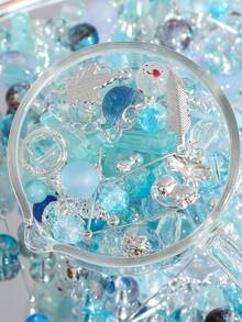 beadia 30-50克/包混合玻璃珠、银色金属隔珠、各种蓝色玻璃珠，适合DIY珠宝制作、项链和手链工艺品，女士手工材料 - 藍色 - 查看 3