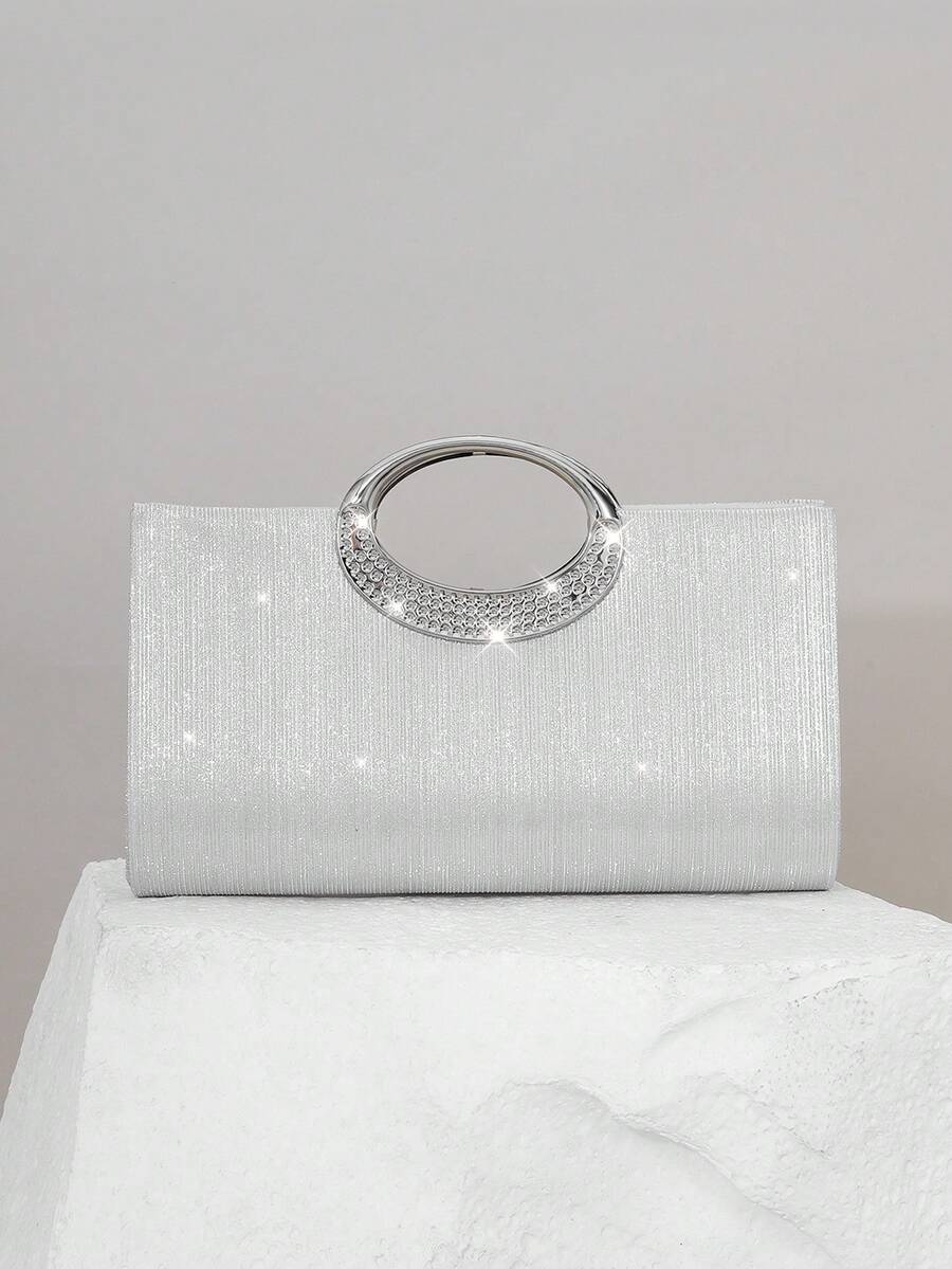 轻盈时尚的商务风钻石装饰迷你水桶包，优雅的银色条纹装饰手提包，配有金属链条肩带，魅力十足的手拿包，奢华精致，低调奢华，水钻点缀，适合派对女孩、女士、新娘的完美聚会，与新年装束和女士派对礼服完美搭配。这款派对包适合派对、婚礼、舞会晚宴/舞厅舞蹈，与舞会配饰和沙滩包完美搭配。 - 銀色 - 查看 1