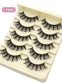 Asiteo 5 Pairs Manga Lashes,Soft Natural Long Eyelashes Fake Lashes Anime Wispy Strip False Eyelashes,Reusable For Used Daily Makeup Extension Cosplay,Party Fake Lashes - Spiky Manga Lashes - View 2
