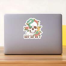 1 PIEZA Pegatina de vinilo "Los horrores persisten pero yo también" de 3 pulgadas, resistente al agua, para portátiles, botellas de agua, diarios y regalos, con diseño de calavera y serpiente, sarcástica y relacionada con la ansiedad, el humor y el autocuidado, un regalo resistente y con estilo para amigos y defensores de la salud mental