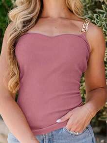 RIBBED CHAIN STRAP TOP FASHION - Màu hồng gỉ - Xem 4