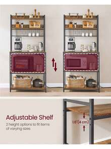 Kitchen Storage Rack With Power Outlet, Coffee Bar, Baker's Rack, With Metal Wire Panel, 14 Hooks, For Microwave, Steel Frame, 40 X 80 X 170 Cm, Rustic Brown And Ink Black - UK Plug(220-240V) - View 3