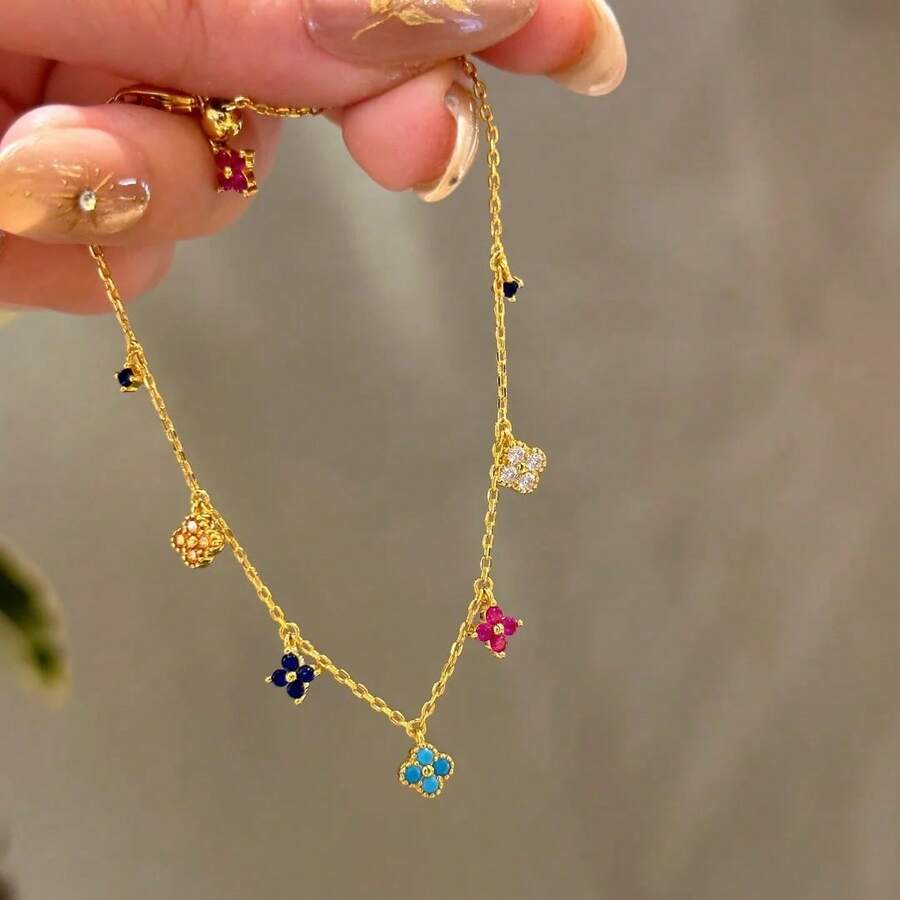 1 件四叶花多彩手链百搭夏季手链轻奢高端手链