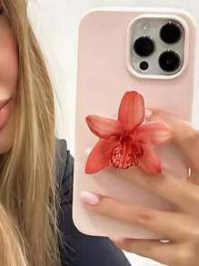 1pc INS Pink Flower Orchid Lily Acrylic Resin Phone Holder, Foldable Portable Air Cushion Phone Stand Compatible With IPhone, Android Phone, Gift For Birthday, Family, Friends Push-Pull Phone Grip Phone Accessories - Multicolor - View 1