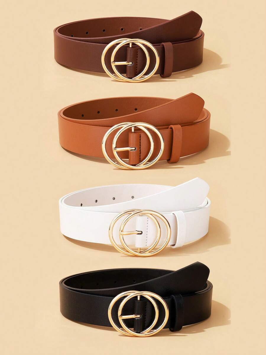 4pcs Double Ring Buckle Decor Minimalist Fashion Versatile Women Waist Belt, Suitable For Daily Use Fall, Autumn, Halloween - Multicolor - View 1