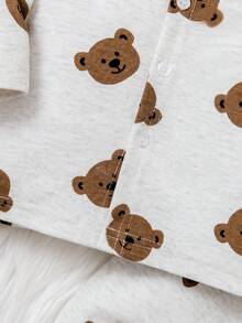 2pcs Kids Boys Cute Bear Allover Print Button-Up Long Sleeve Top And Pants Pajama Set, Comfortable For Everyday Home Wear - White - View 5