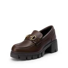 Women Chunky Loafers 2.17-Inch Heel Platform Loafers Pumps Slip On Casual Street Fashion Elegant Versatile Shoes - 棕色 - 查看 7